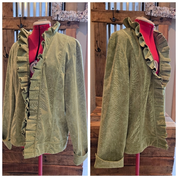 Chico's Jackets & Blazers - Chicos Celedon Green Ruffle Jacket M Open Front